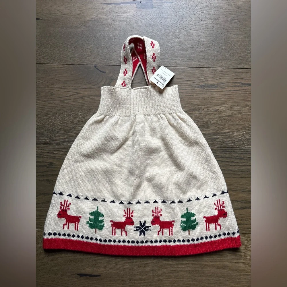 New Hanna Andersson Christmas/Holiday Knit Sweater Dress In Ivory/Dear Deer 2T - Picture 3 of 11